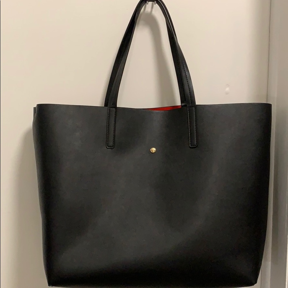 Black leather handbag